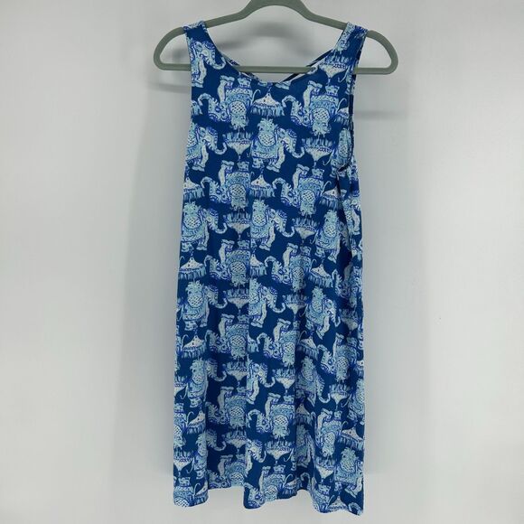 Lilly Pulitzer Kristen Swing Dress SZ L Joy Ride Elephant Sleeveless Blue Dress - Picture 1 of 13